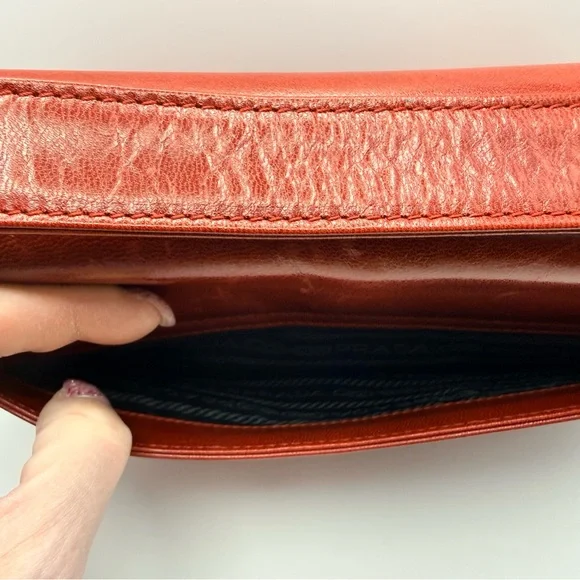 VINTAGE Prada Madras Bachel Leather Flap Bag - Porpora Red Tortoise - Picture 10 of 15